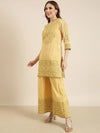 Women Straight Yellow Floral Kurti and Palazzos Set Comes With Dupatta-GW-3270-Yellow