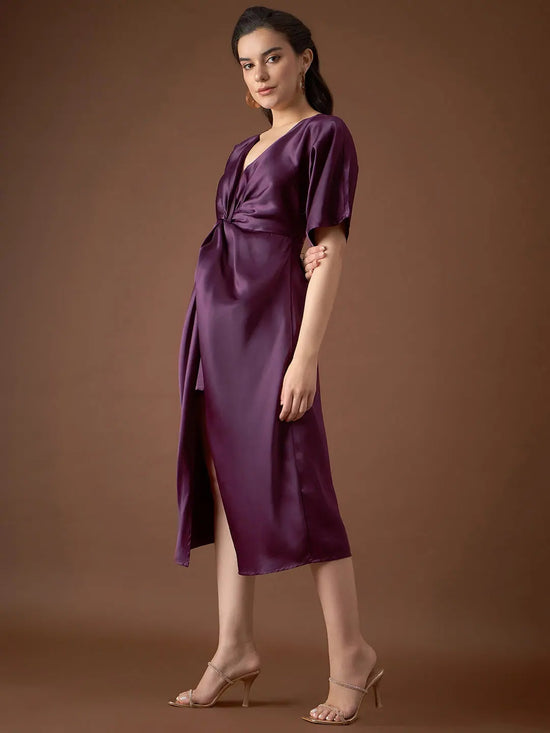 Front Twist Kaftan Dress in Purple Color