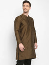 Hangup Men Standard Solid Men's Indian Wear-Brown_Dupion_LongKurta