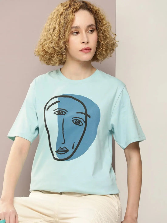 Dillinger Turquoise Blue Graphic Oversized T-Shirt-WMNCR413PTG-XS