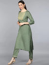 Ahika Women Green Kurta With Trousers With Dupatta