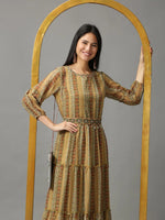 Women's Olive Printed Fit and Flare Kurta-BCCK-895-Olive