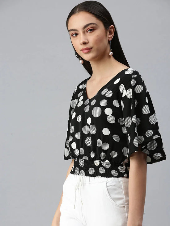 Women Black Solid Crop Styled Back Top-AE-12035-Blackwhite