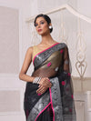 Black Muslin Saree With Zari Woven Nakshi Borders-MA62MS331980028