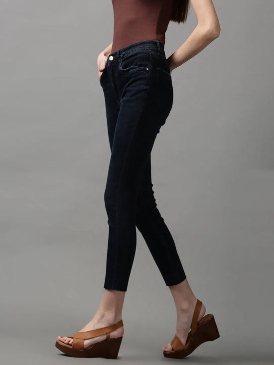 Women's Navy Blue Solid Skinny Fit Denim Jeans-GZ-5189-2-Navyblue