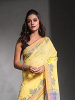 Banana Yellow Cotton Soft Saree With Temple Border And Woven Designs-MA54BCT04660055