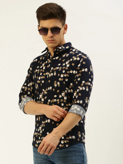 Men Navy Printed Casual Shirt-LUCIAPRINT-8209-Navyblue