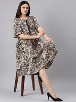 Women Beige Floral A-Line Dress-RE-SKF-352-Beige