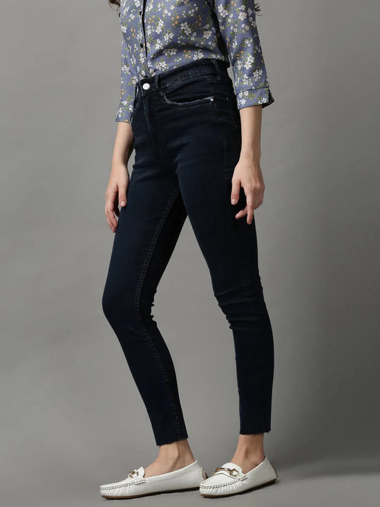 Women's Navy Blue Solid Slim Fit Denim Jeans-GZ-5169-2-Navyblue