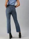 Women's Blue Solid Straight Fit Denim Jeans-GZ-2543B-Blue