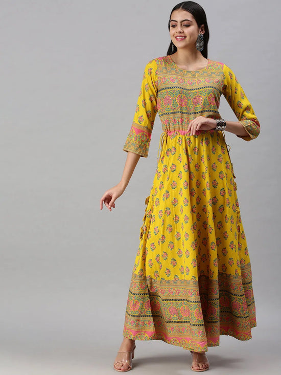 Women's Yellow Printed Anarkali Kurta-AAPNOSA258-Yellow