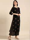 Women's Black Printed Kurta Set-GW-591-Black