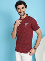 Venitian Men All Over Printed Maroon Cotton Polo Neck T-Shirt