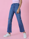 Women's Blue Solid Wide Leg Denim Jeans-GZ-5290-Blue