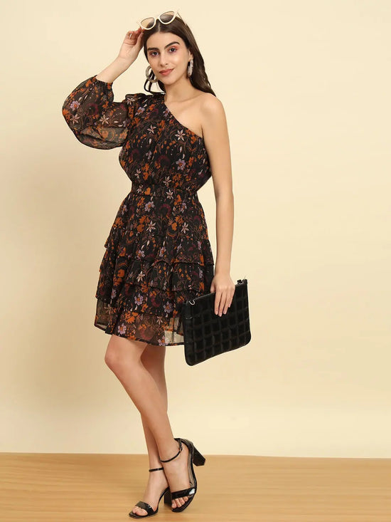 One Shoulder Printed Dress