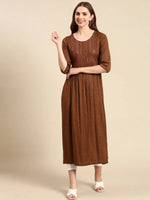 Women's Coffee Brown Embroidered Anarkali Kurta-SKC-1034-Coffeebrown