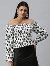 Women's Printed White Top-AE-10267-Whiteblack