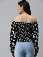 Women Black Printed Fitted Top-AE-10267-Blackwhite