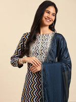 Women's Teal Printed Kurta Set-BCSK-1573-Teal