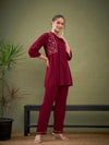 Women Maroon Yoke Embroidered Shirt With Palazzos