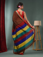 Brown Matka Handwoven Saree With Multicolour Stripes Pallu-MA50MT062200069