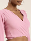 Women Pink Solid Wrap Crop Top-AE-10672-Pink