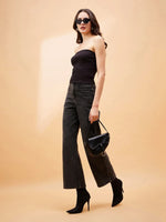 Women Black High Waist Front Dart Jeans