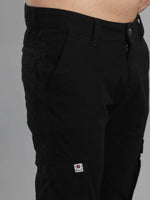 Solid Cargo Pants with 6 pockets-Black