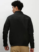 Men Black Solid Casual Bomber Jackets-ZD-3202-Black