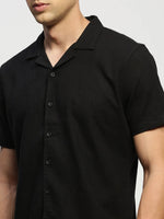 Men Black Solid Shirt-AANYA-1686-Black