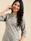 Women's Grey Printed Straight Kurta-GW-500-P-Grey