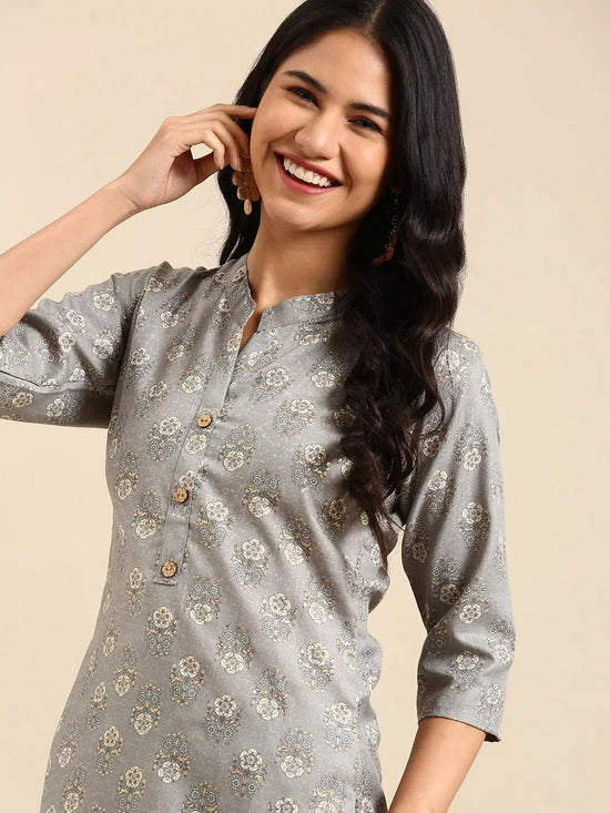 Women's Grey Printed Straight Kurta-GW-500-P-Grey