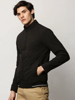 Men Black Solid Casual Bomber Jackets-ZD-3703-Black