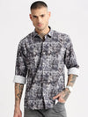 Men Spread Collar Geometric Grey Casual Shirt-PELSIC-2253-Grey