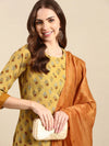 Women's Mustard Embroidered Kurta Set-GW-2437-Mustard