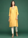 Women's Mustard Solid Straight Kurta-DF-1211-Mustard