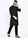 Hangup Men Standard Solid Men's Indian Wear-Black_Cotton_LongKurta