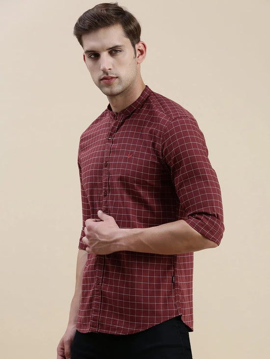 Men Maroon Checked Casual Shirt-LAVINIA-1111-Maroon