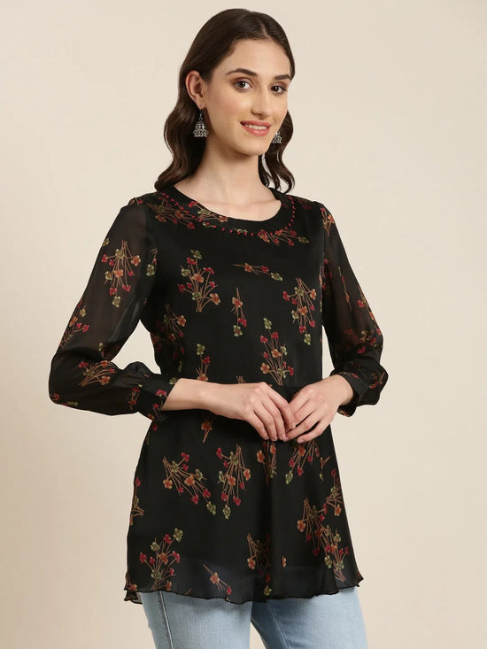 Women Black Floral A-Line Kurti-DW-1994-Black