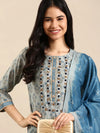 Women's Blue Floral Kurta Set-GW-3129-Blue