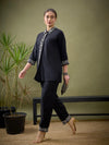 Women Black Collar And Placket Embroidered Shirt With Palazzos