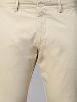 Genips Men's Cotton Stretch Caribbean Slim Fit Solid Cream Colour Trousers