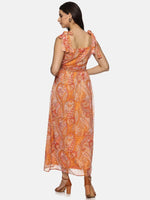 Floral Orange Tie-up Detailed Maxi Dress-17350