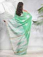 Tea Green And White Shibori Printed Silk Saree-MA56BSL34610004