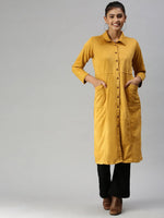 Women's Mustard Solid Duster Jacket Jackets-LT-049-Mustard