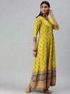 Women's Yellow Printed Anarkali Kurta-RF1245-Yellow