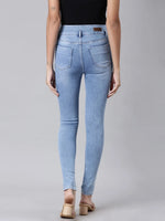 Women Blue Solid Straight Fit Denim Jeans-LT-022725-Blue