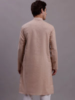 Men's Embroidered Mirror Work Kurta-KO-697Beige