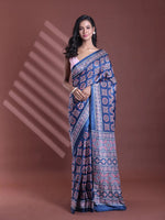 Dark Blue Silk Soft Saree With Texture Print-MA60BSL01400037