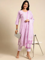 Women's Lavender Printed Kurta Set-AT-A576-Lavender